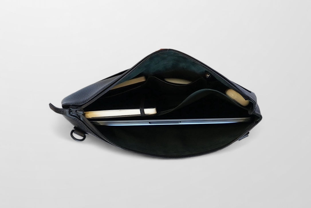 LGDO Multifunction Sleeve inside view with MacBook and notebook and documents